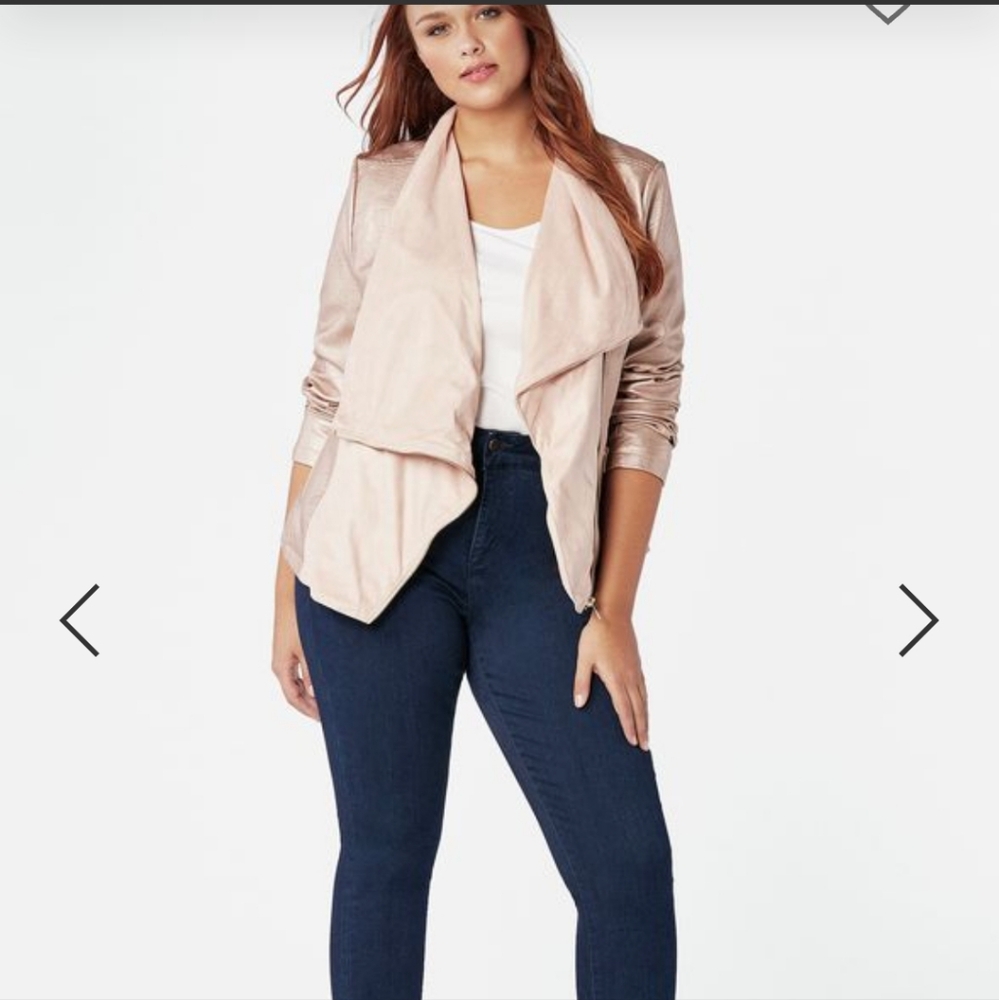NWT faux  leather jacket metallic rose gold finish with sueded lapels